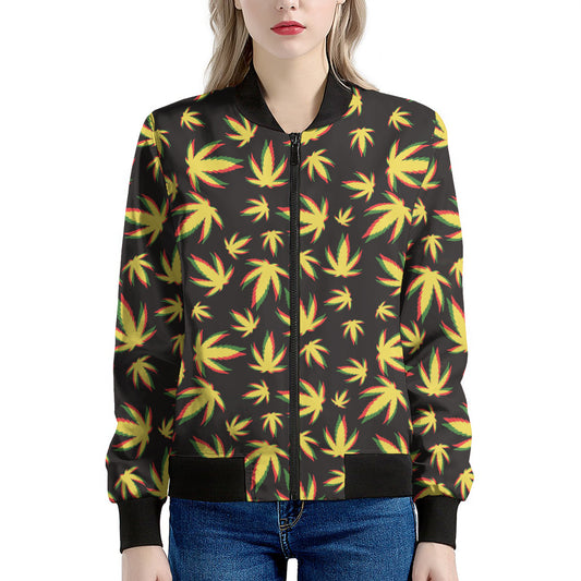 Trippy Weed Leaf Pattern Print Women's Bomber Jacket