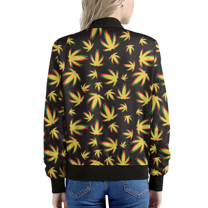 Trippy Weed Leaf Pattern Print Women's Bomber Jacket