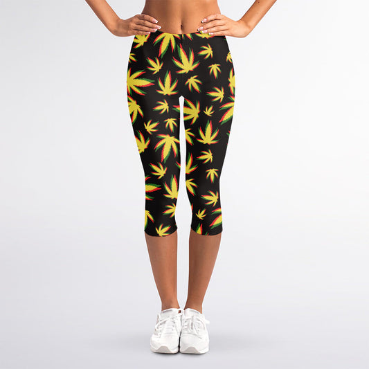Trippy Weed Leaf Pattern Print Women's Capri Leggings