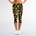 Trippy Weed Leaf Pattern Print Women's Capri Leggings