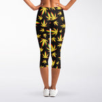Trippy Weed Leaf Pattern Print Women's Capri Leggings