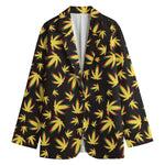 Trippy Weed Leaf Pattern Print Women's Cotton Blazer