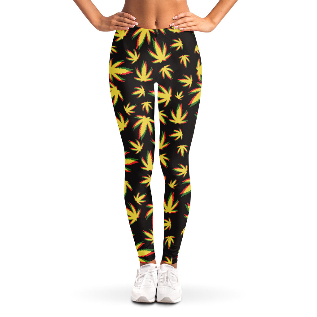 Trippy Weed Leaf Pattern Print Women's Leggings