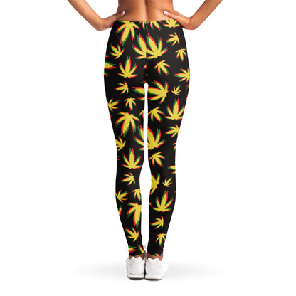 Trippy Weed Leaf Pattern Print Women's Leggings