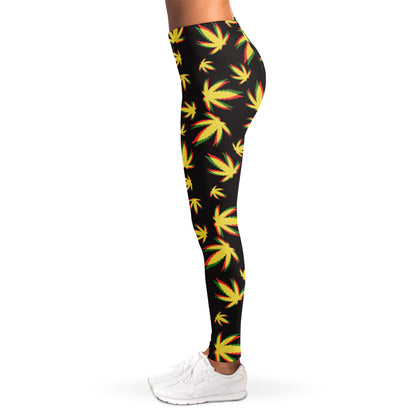 Trippy Weed Leaf Pattern Print Women's Leggings