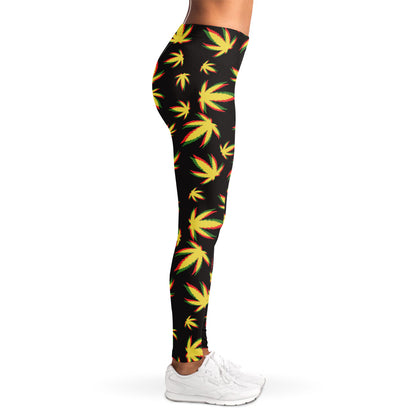 Trippy Weed Leaf Pattern Print Women's Leggings