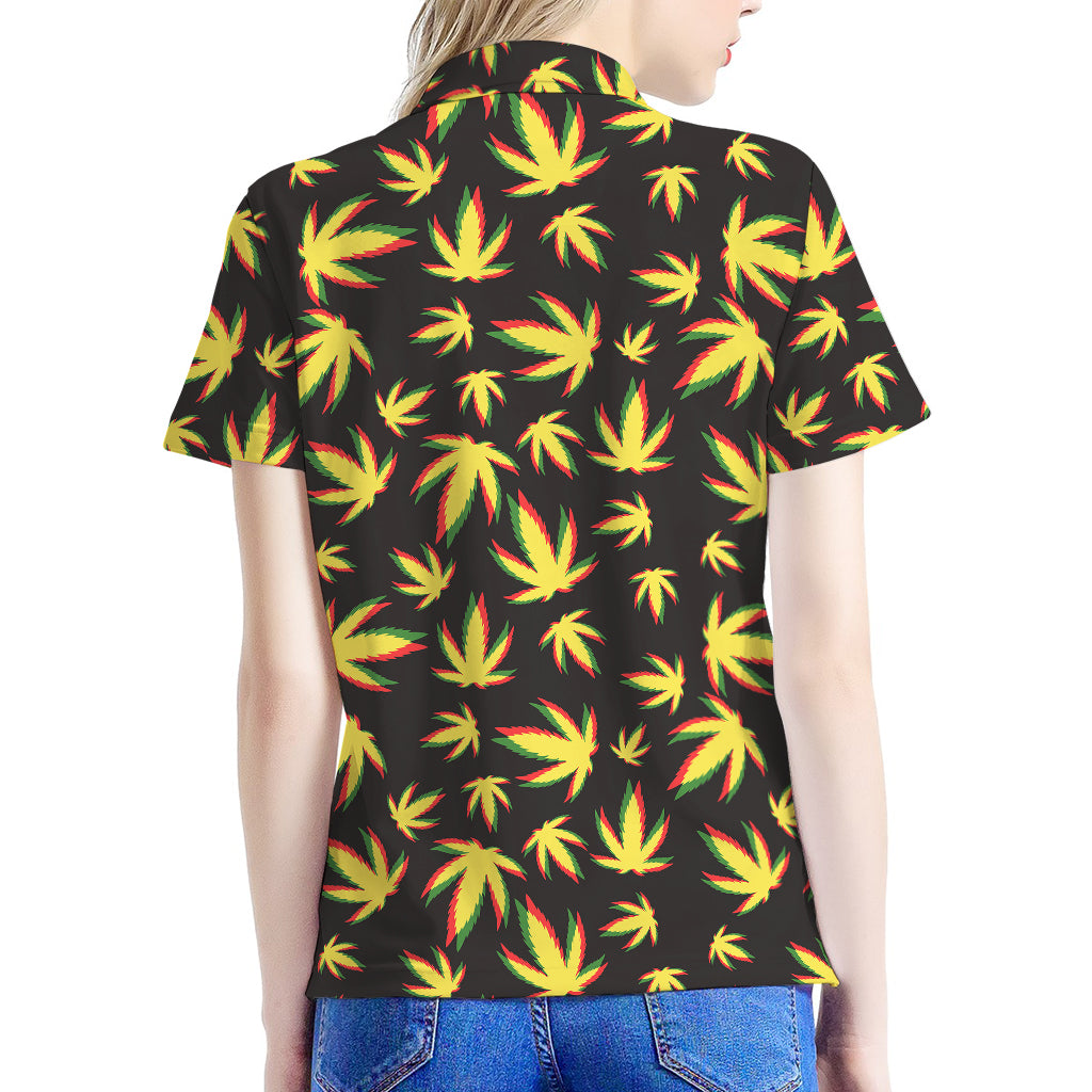 Trippy Weed Leaf Pattern Print Women's Polo Shirt