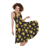 Trippy Weed Leaf Pattern Print Women's Sleeveless Dress