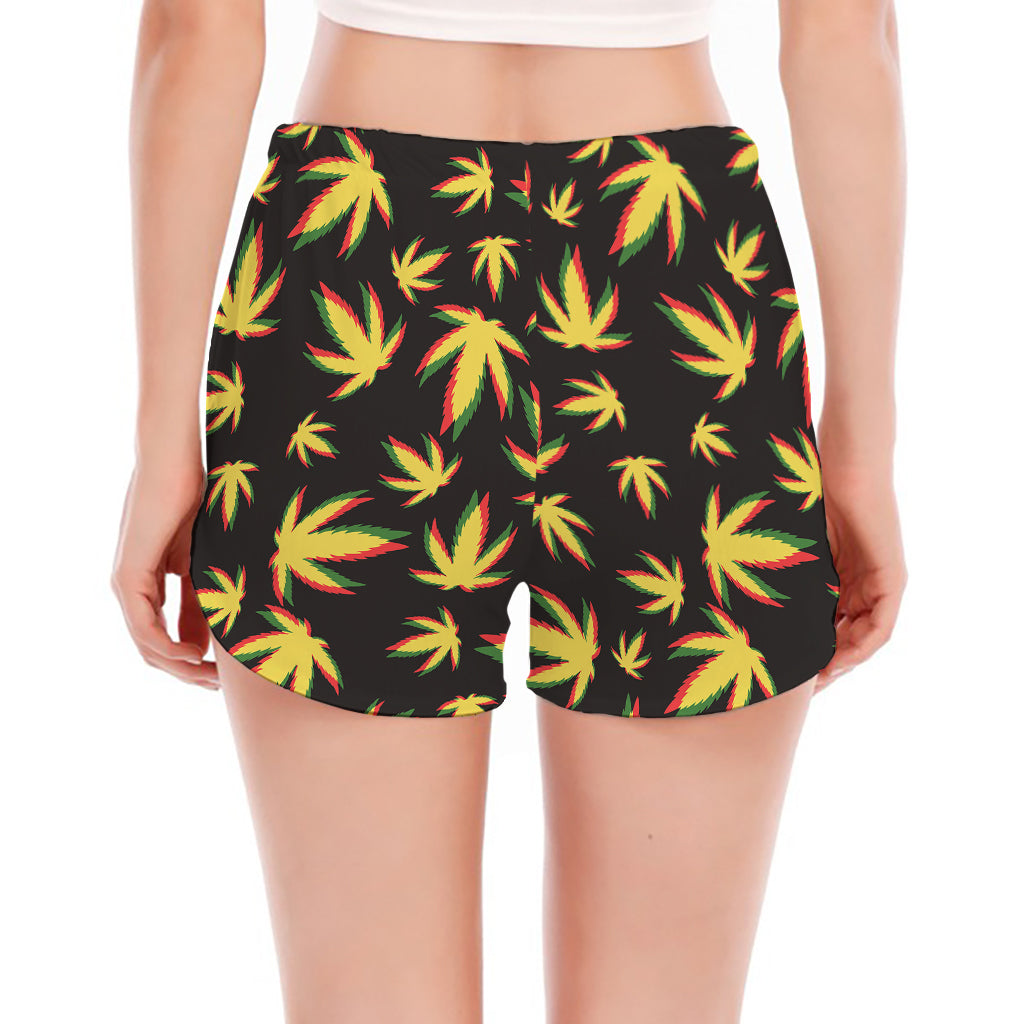 Trippy Weed Leaf Pattern Print Women's Split Running Shorts