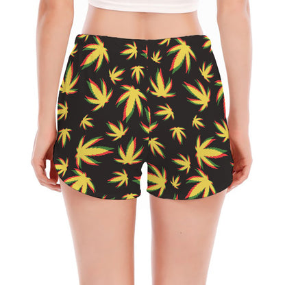 Trippy Weed Leaf Pattern Print Women's Split Running Shorts