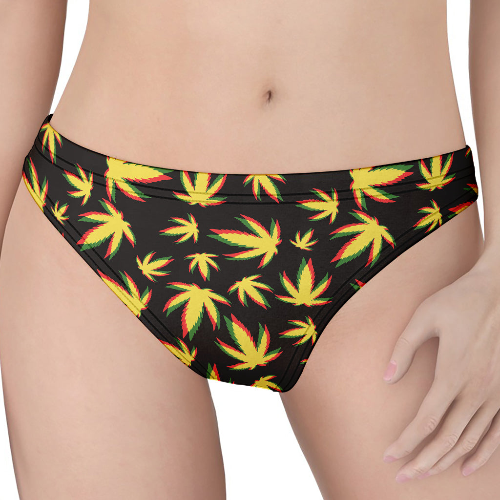 Trippy Weed Leaf Pattern Print Women's Thong