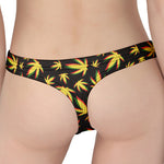 Trippy Weed Leaf Pattern Print Women's Thong