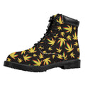 Trippy Weed Leaf Pattern Print Padded Collar Lace Up Boots
