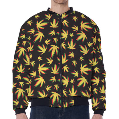 Trippy Weed Leaf Pattern Print Zip Sleeve Bomber Jacket