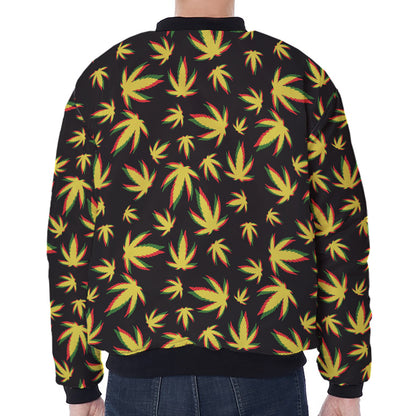 Trippy Weed Leaf Pattern Print Zip Sleeve Bomber Jacket