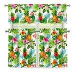 Tropical Aloha Pineapple Pattern Print 3 Piece Kitchen Curtains