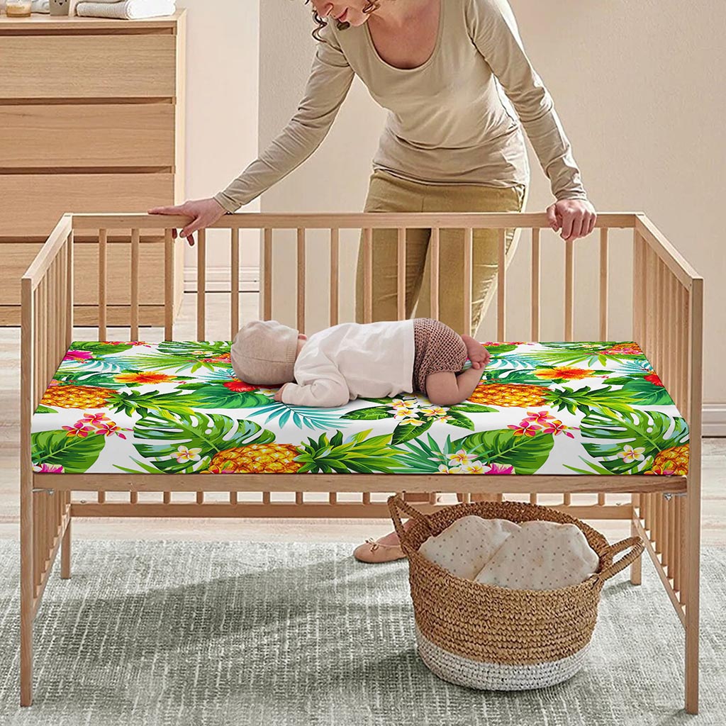 Tropical Aloha Pineapple Pattern Print Baby Crib Sheet