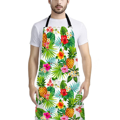 Tropical Aloha Pineapple Pattern Print Bib Apron With Pocket
