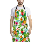 Tropical Aloha Pineapple Pattern Print Bib Apron With Pocket