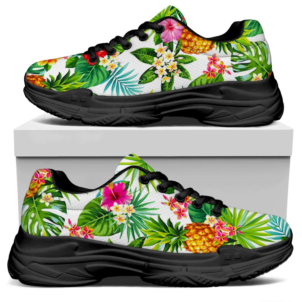 Tropical Aloha Pineapple Pattern Print Black Chunky Shoes