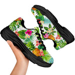 Tropical Aloha Pineapple Pattern Print Black Chunky Shoes