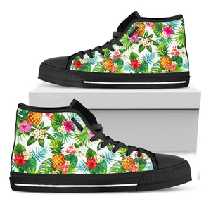 Tropical Aloha Pineapple Pattern Print Black High Top Sneakers