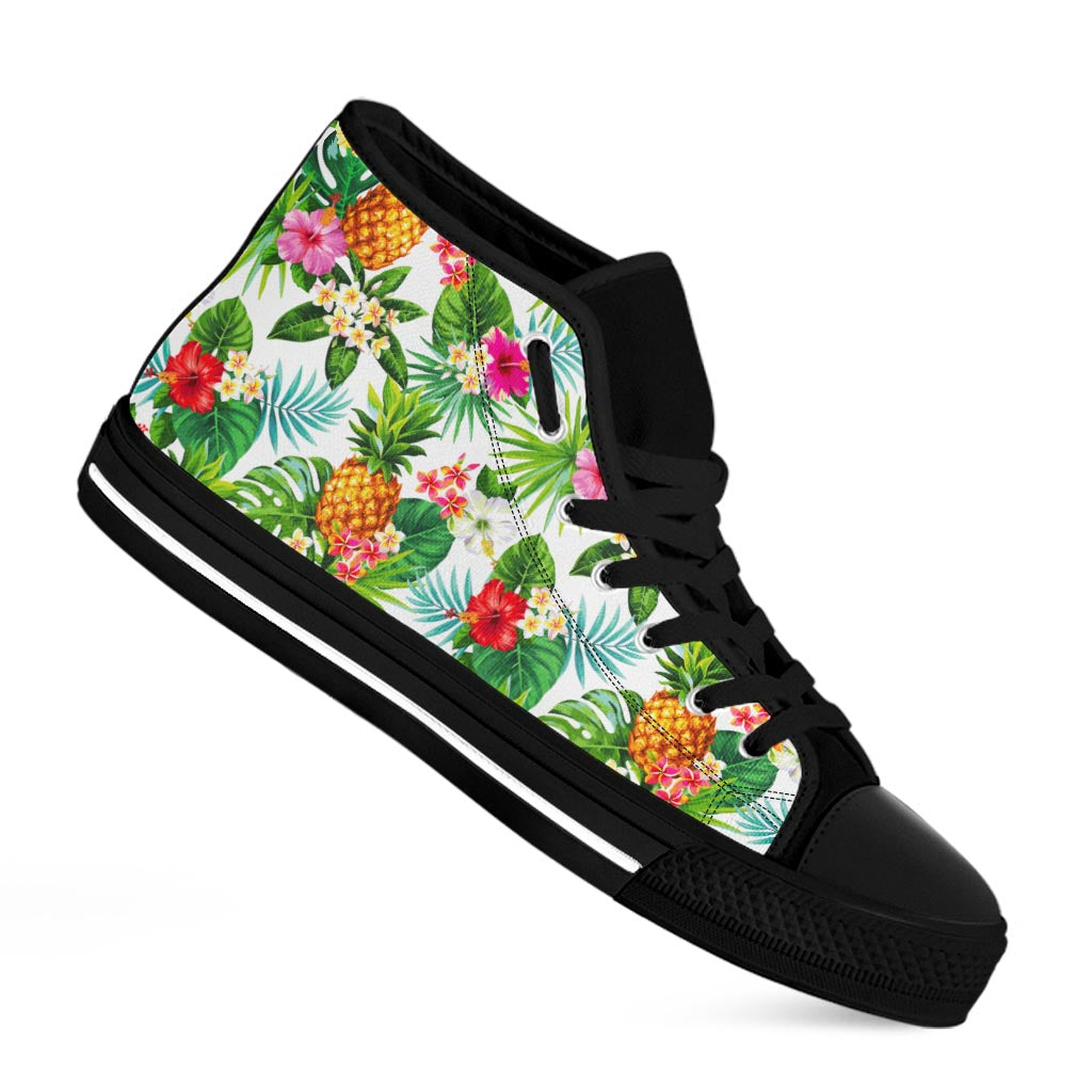 Tropical Aloha Pineapple Pattern Print Black High Top Sneakers