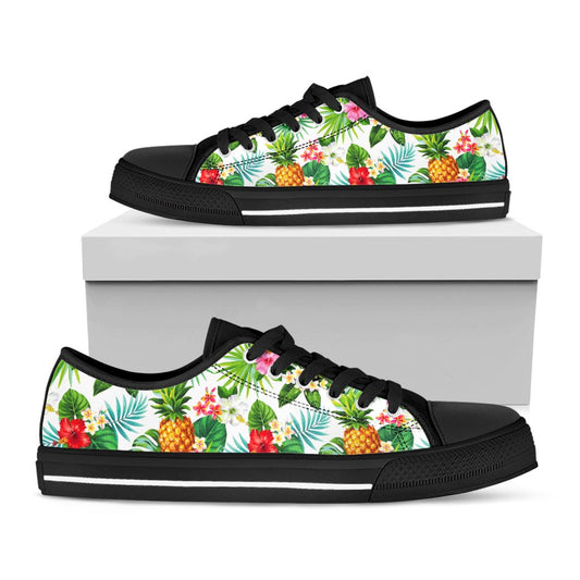 Tropical Aloha Pineapple Pattern Print Black Low Top Sneakers