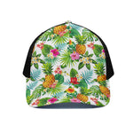 Tropical Aloha Pineapple Pattern Print Black Mesh Trucker Cap