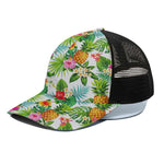 Tropical Aloha Pineapple Pattern Print Black Mesh Trucker Cap