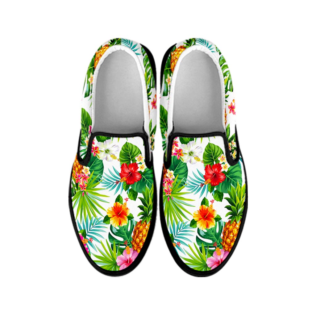 Tropical Aloha Pineapple Pattern Print Black Slip On Sneakers