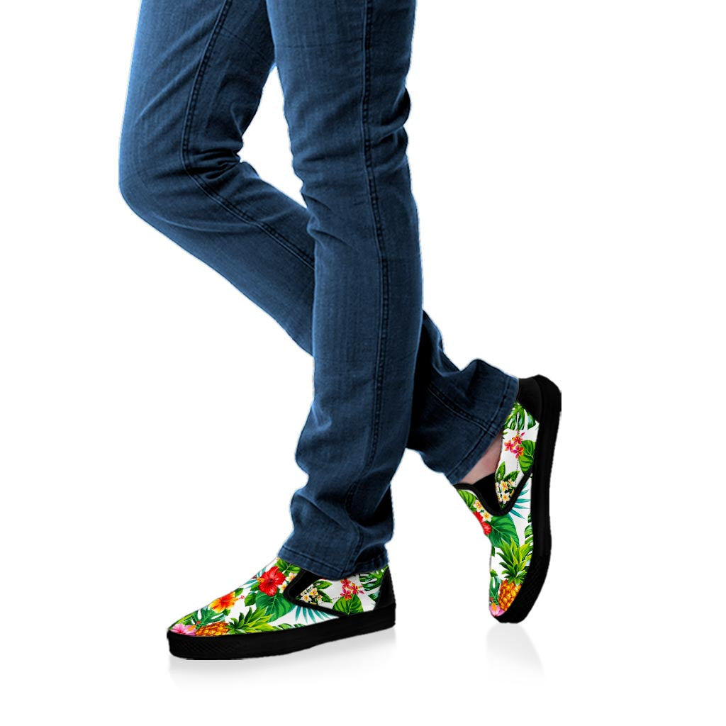 Tropical Aloha Pineapple Pattern Print Black Slip On Sneakers