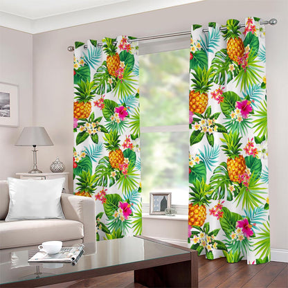Tropical Aloha Pineapple Pattern Print Blackout Grommet Curtains