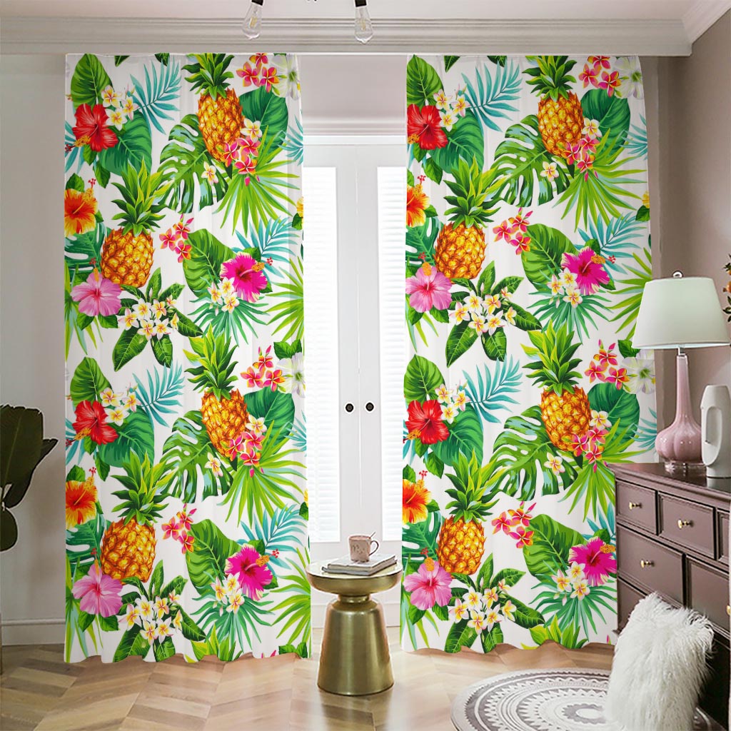 Tropical Aloha Pineapple Pattern Print Blackout Pencil Pleat Curtains