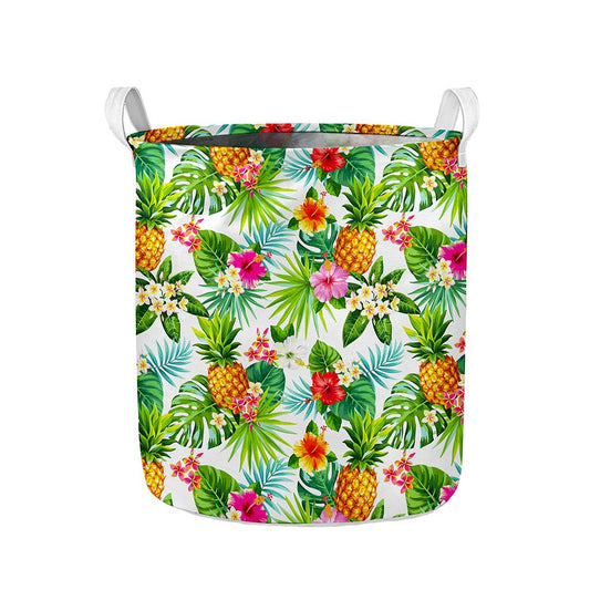 Tropical Aloha Pineapple Pattern Print Collapsible Laundry Basket