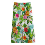 Tropical Aloha Pineapple Pattern Print Cotton Front Slit Maxi Skirt