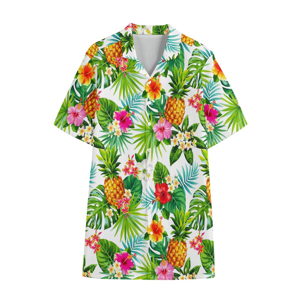Tropical Aloha Pineapple Pattern Print Cotton Hawaiian Shirt