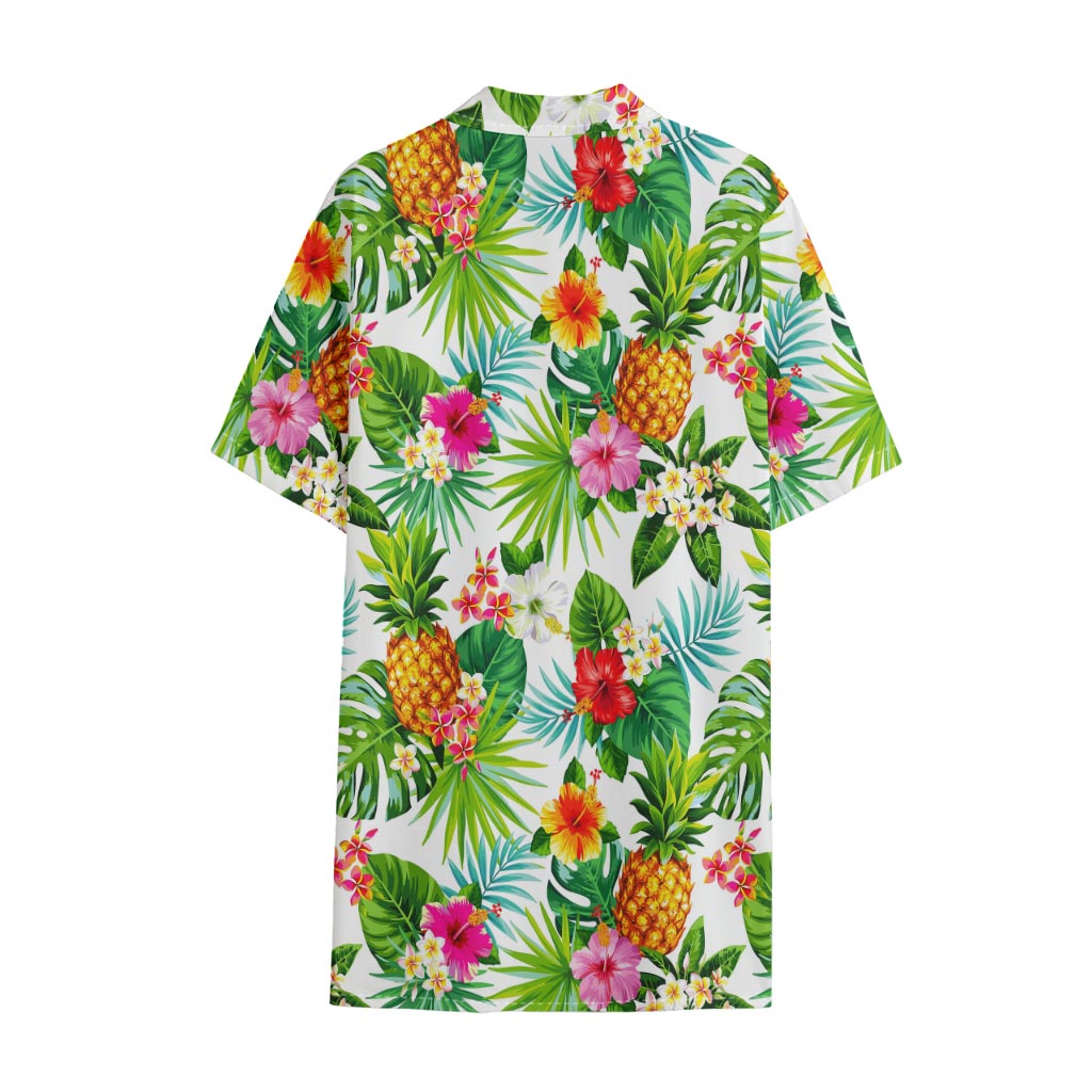 Tropical Aloha Pineapple Pattern Print Cotton Hawaiian Shirt