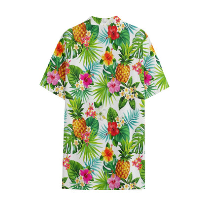 Tropical Aloha Pineapple Pattern Print Cotton Hawaiian Shirt