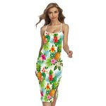 Tropical Aloha Pineapple Pattern Print Cross Back Cami Dress