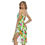 Tropical Aloha Pineapple Pattern Print Cross Back Cami Dress