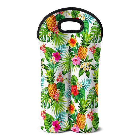 Tropical Aloha Pineapple Pattern Print Double Neoprene Wine Tote
