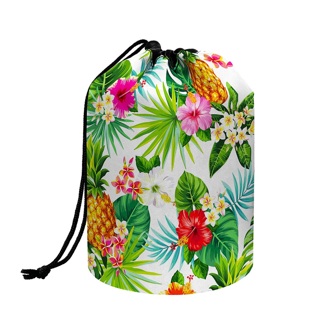Tropical Aloha Pineapple Pattern Print Drawstring Makeup Bag