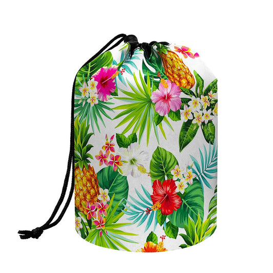 Tropical Aloha Pineapple Pattern Print Drawstring Makeup Bag