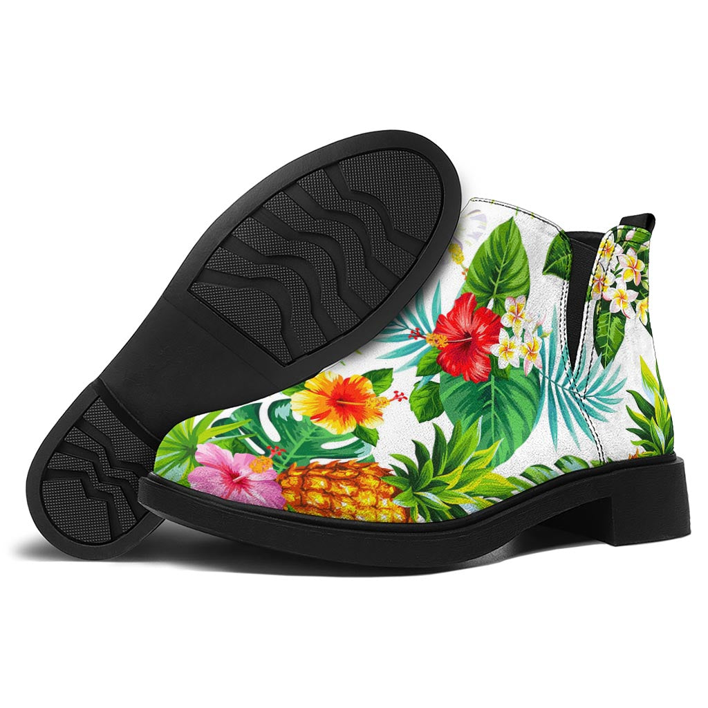 Tropical Aloha Pineapple Pattern Print Flat Ankle Boots
