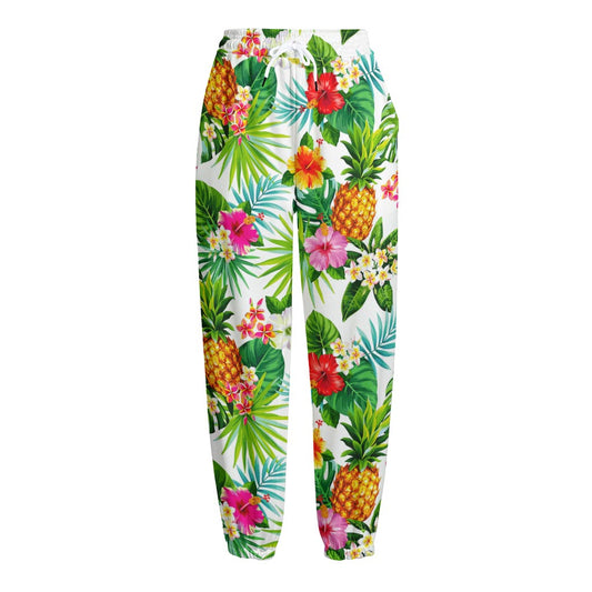 Tropical Aloha Pineapple Pattern Print Fleece Lined Knit Pants