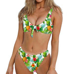 Tropical Aloha Pineapple Pattern Print Front Bow Tie Bikini