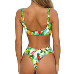 Tropical Aloha Pineapple Pattern Print Front Bow Tie Bikini