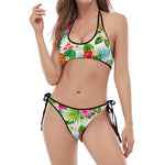 Tropical Aloha Pineapple Pattern Print Halter Scoop Tie Side Bikini