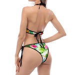 Tropical Aloha Pineapple Pattern Print Halter Scoop Tie Side Bikini